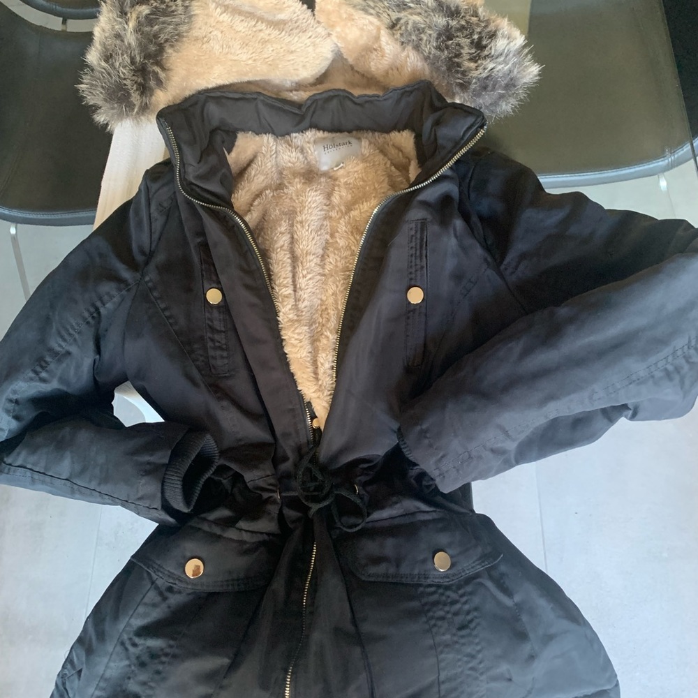 Winter Nylon Coat with Fur Hood